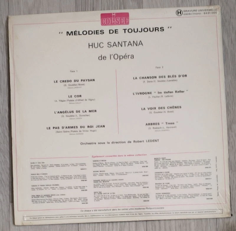 HUC SANTANA MELODIES DE TOUJOURS SEXY COVER COLISEE FRENCH LP - Photo 2/3