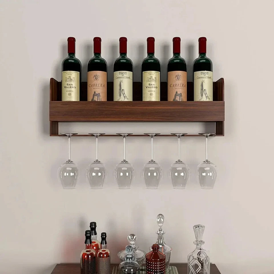Backlit MDF Bar Wall Shelf-cum-Mini Bar Cabinet in Walnut Finish - Image 2 of 4
