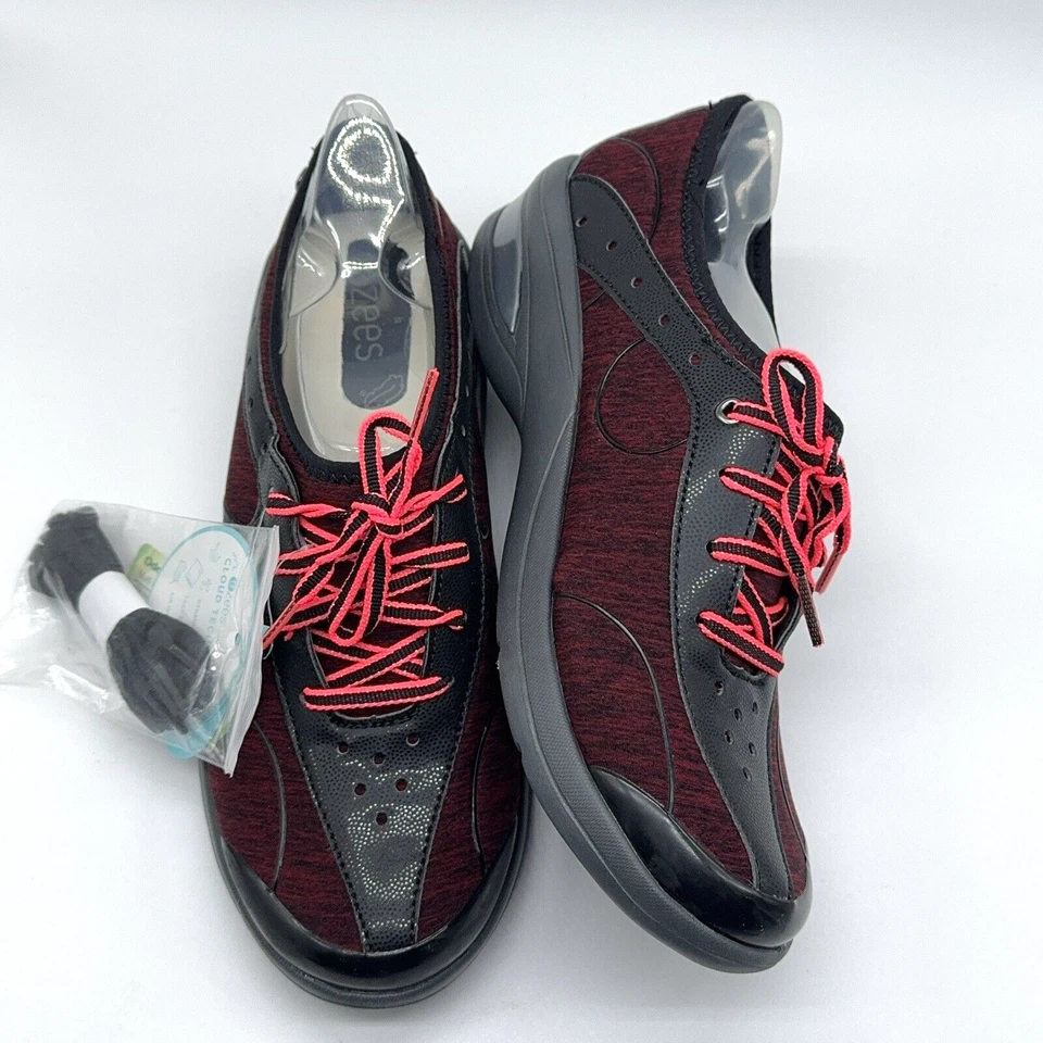 Zapatillas deportivas Bzees Regal Pull On con cordones Athleisure rojo profundo negras ligeras talla 9W Foto 4 de 4