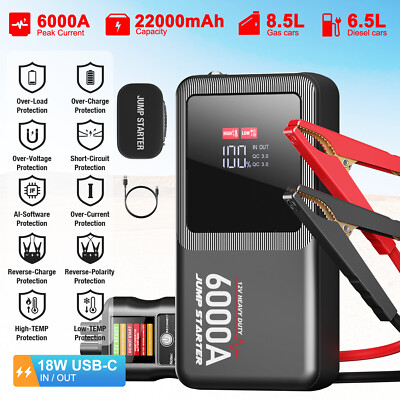 Portable Jump Starter 6000A Battery Booster Pack Charger Power Heavy Duty Truck