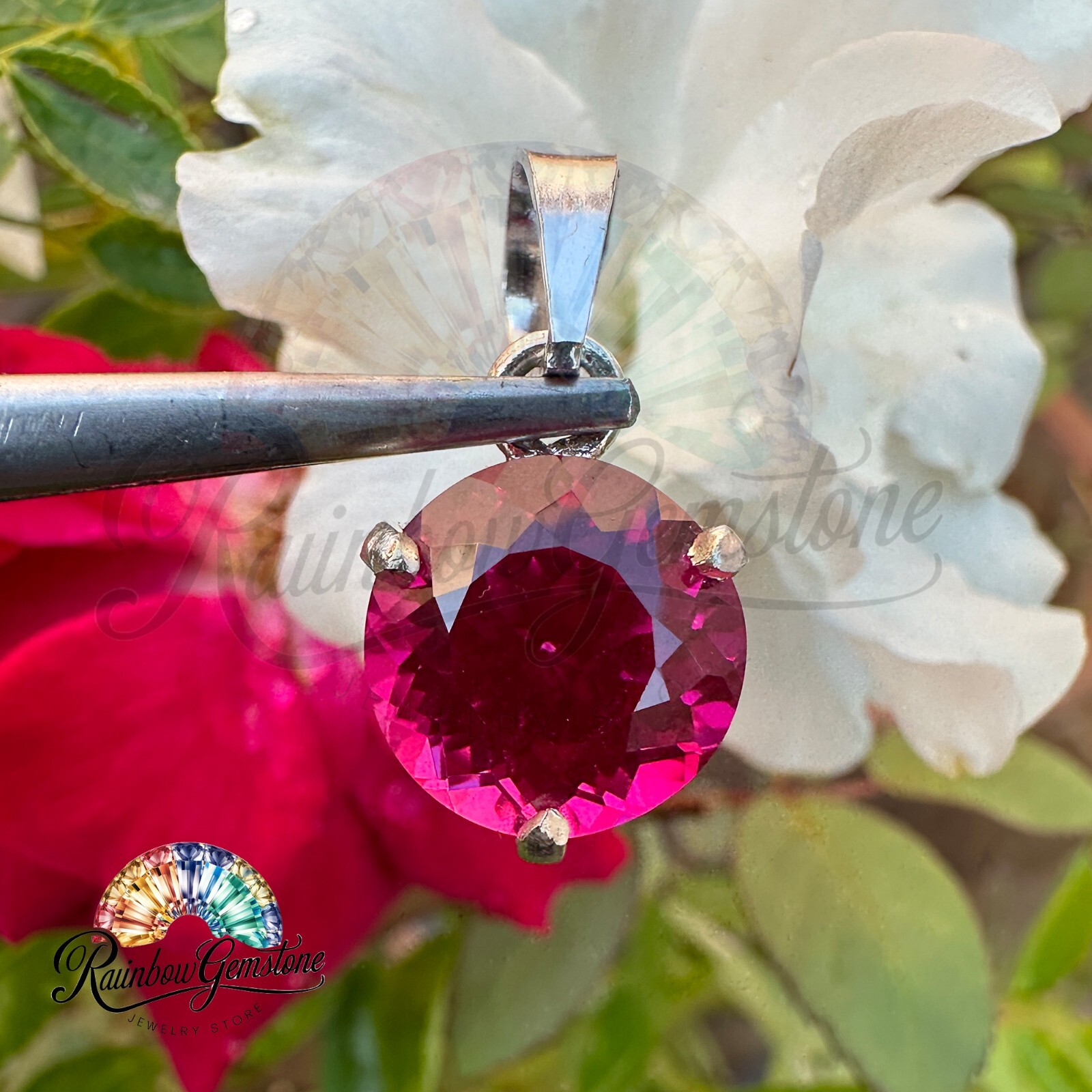 12.50 CT Natural Mogok Pink Ruby Round 925 Silver Pendant