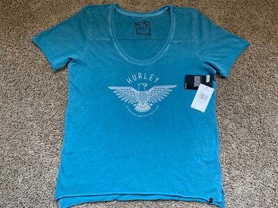 $29 BRAND NEW HURLEY WOMENS WOMEN'S T SHIRT CREW TEE BLUE FALCON WASH VARSITY