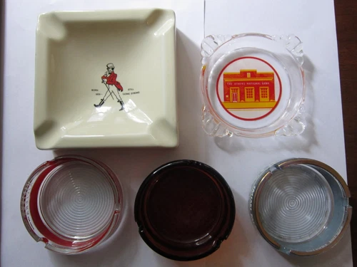 vintage advertising ashtray - set of 5, Las Vegas,Athens Nat'l Bank,John.Walker