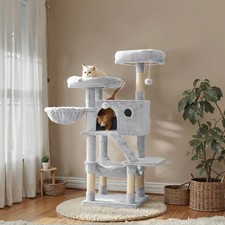 FEANDREA 135 cm Cat Tree Tower & Condo for Large Cats - Ultra-Soft White-Grey