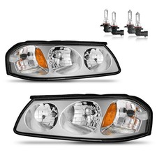 Pair Headlights For 2000-2005 Chevy Impala 00-05 Chrome Headlamps W Bulbs
