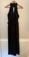 NWT Calvin Klein Dress Black Halter Neck Sleeveless Cutout Front Slit Belted 6