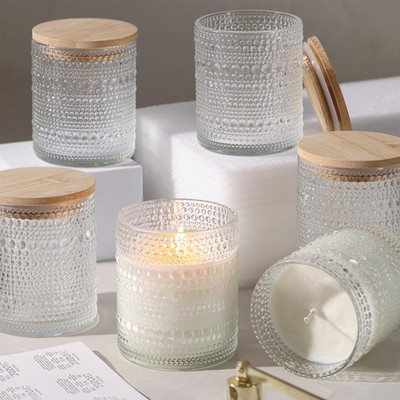 DEVI 14oz Large Clear Glass Candle Jars for Making Candles (6 Pack), Bulk Emp...