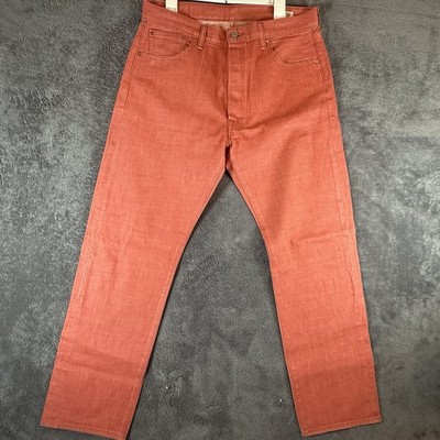 Levis 501 White Oak Cone Denim Salmon Pink Jeans Mens 36x34 Button Fly Straight