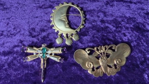 Vtg Brooch Lot Sun Dragonfly Rhinestone Butterfly Gold Tone Costume Jewelry