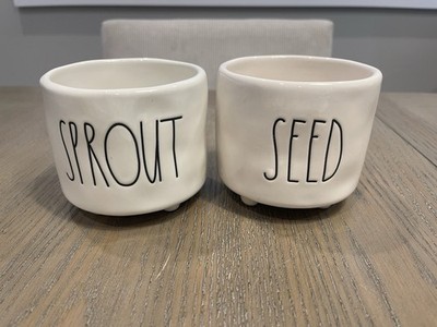 Rae Dunn SEED and SPROUT Small Footed Garden Ceramic Planter Containers