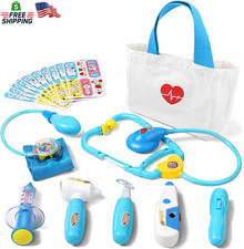 18 Piece Kids Doctor Kit Pretend Play Bag with Stethoscope Blue Toy Set