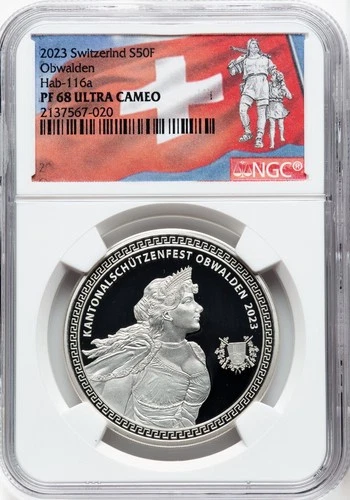 Switzerland 2023 50 Francs Obwalden Shooting Festival NGC PF 68 Ultra Cameo