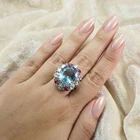 Captivating Sky Blue Aquamarine 14.45Ct 925 Sterling Silver White Gold Rings