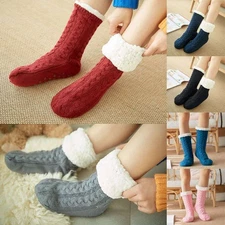 Winter Women Thick Cozy Fuzzy Sherpa Fleece-lined Thermal Non-Skid Slipper Socks