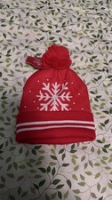 Winter Holiday Beanie Snowflake Girls Unisex Brand New Red with Pompom One Size