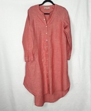 LOFT Linen Blend Shirt Midi Dress Small S Relaxed Fit Hi-Low Hem Coral