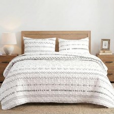 White Quilt Set King Size 3Pcs,Bohemian Design King 106" x 96" Boho White