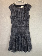 Eliza J Navy Blue White Cap Sleeve SZ 6 Pockets Dress Mid Length Womens Juniors
