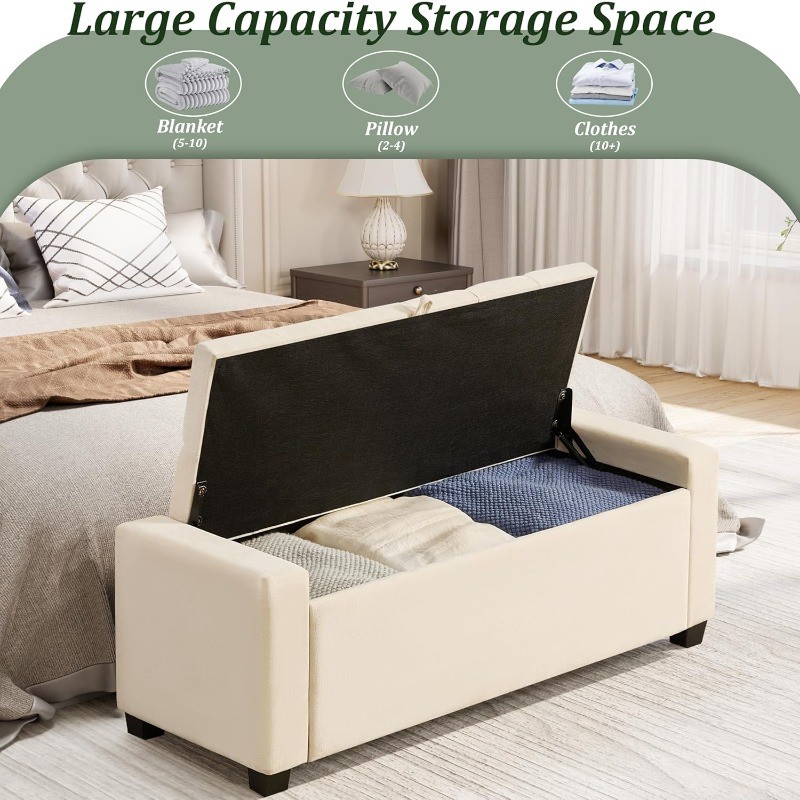 Ottoman with Storage,Tufted Storage Bench with Safety Hinge,Holds,Upholstered