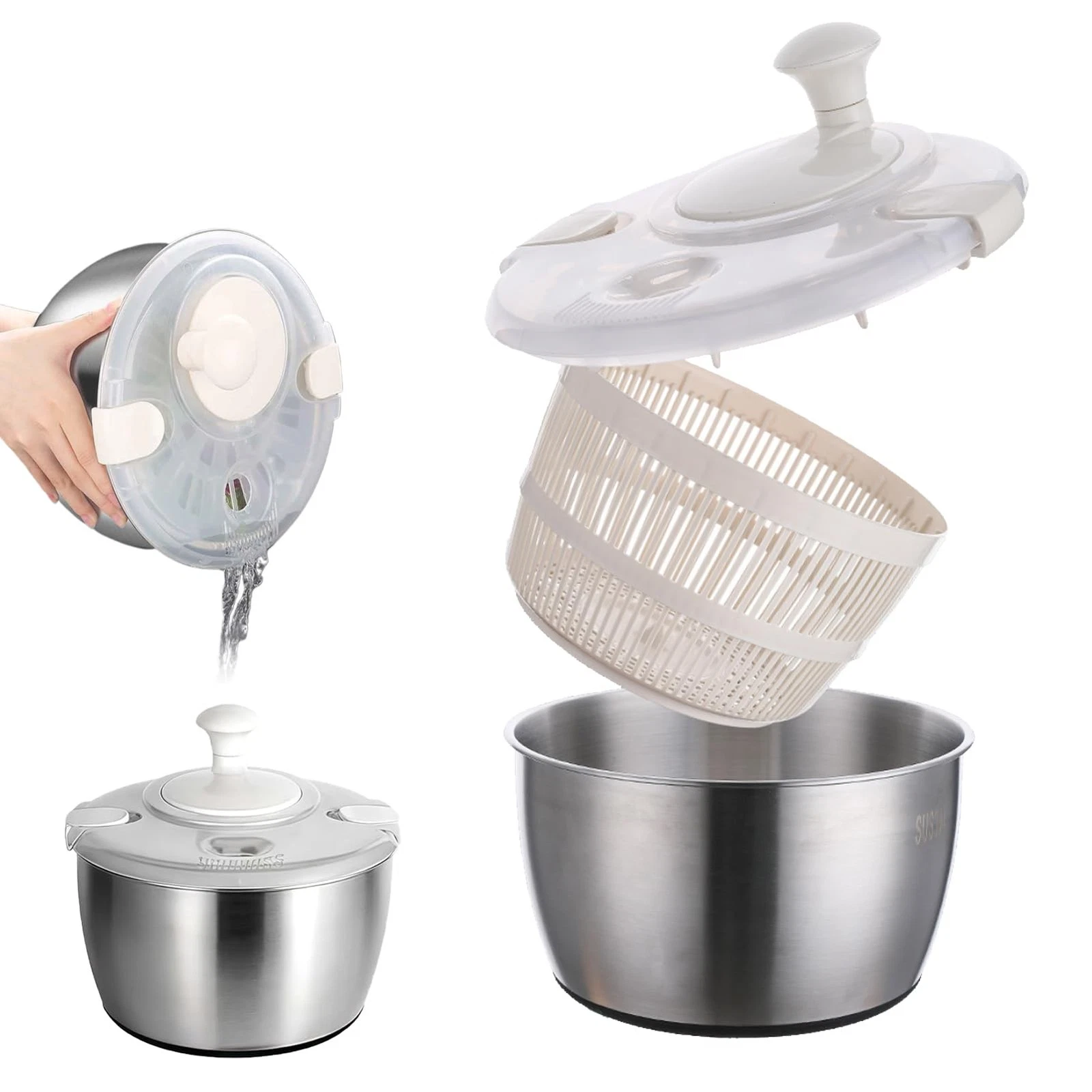 Stainless Steel Salad Spinner, 6QT Lettuce Spinner, Fruit Washing Bowl with S...
Opens in a new wind