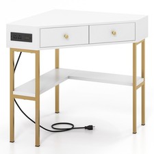 Corner Desk w/ Built-in Charging Station Storage Drawers  Open Shelves Office