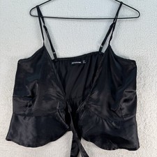 Pretty Little Thing Satin Scoop Neck Size 8 Colour Black Crop Top Halter Strap