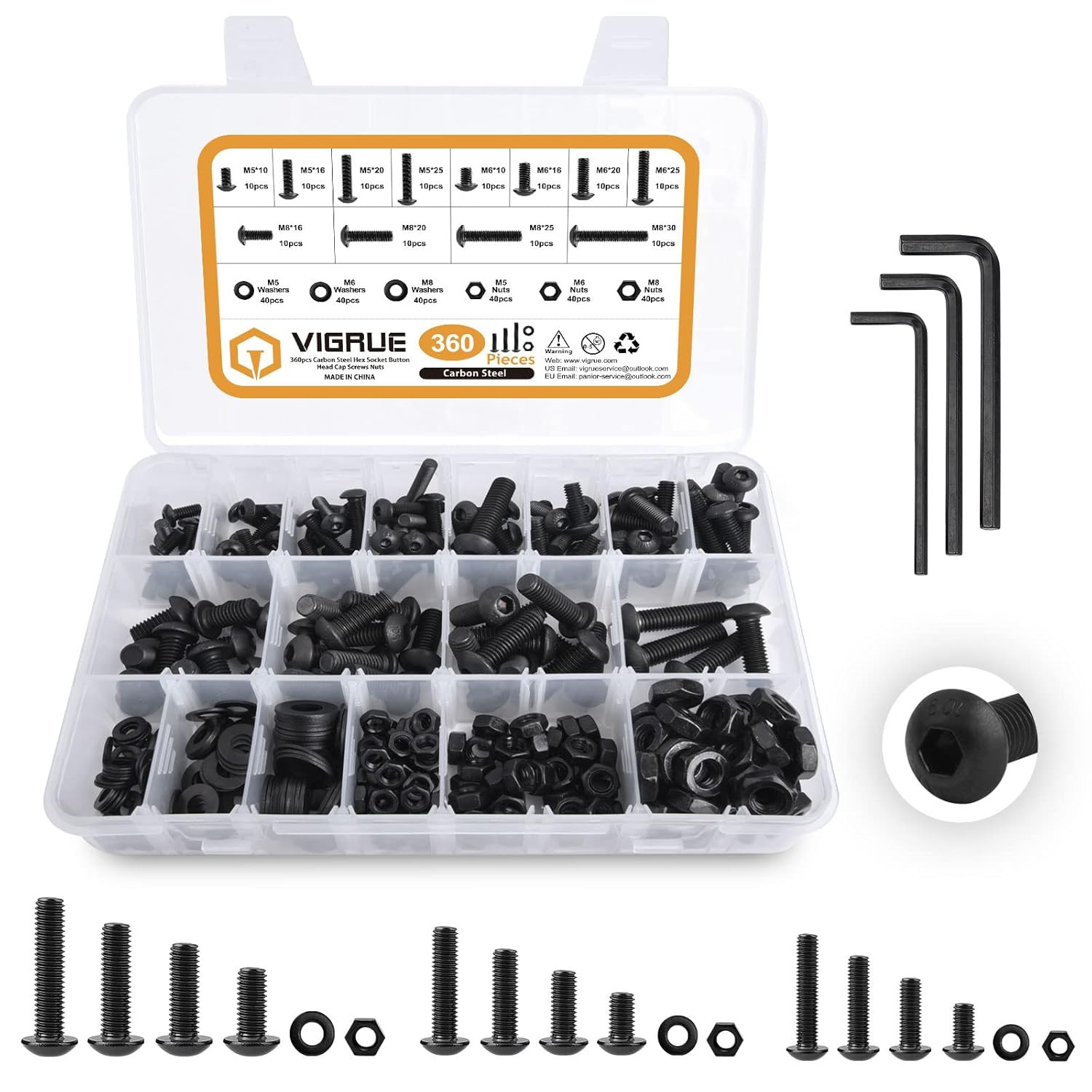 Set Viti Dadi Rondelle M5 M6 M8 in Scatola - 360 Pezzi Acciaio Inox
