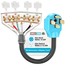 ETL Listed 50 Amp to 110V RV/Generator Distribution Adapter Cord, NEMA 14-50P...