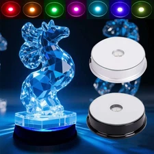 1-2X LED Light Display Base Stand 7 Color Lamp Holder Crystal Glass Art Figurinm