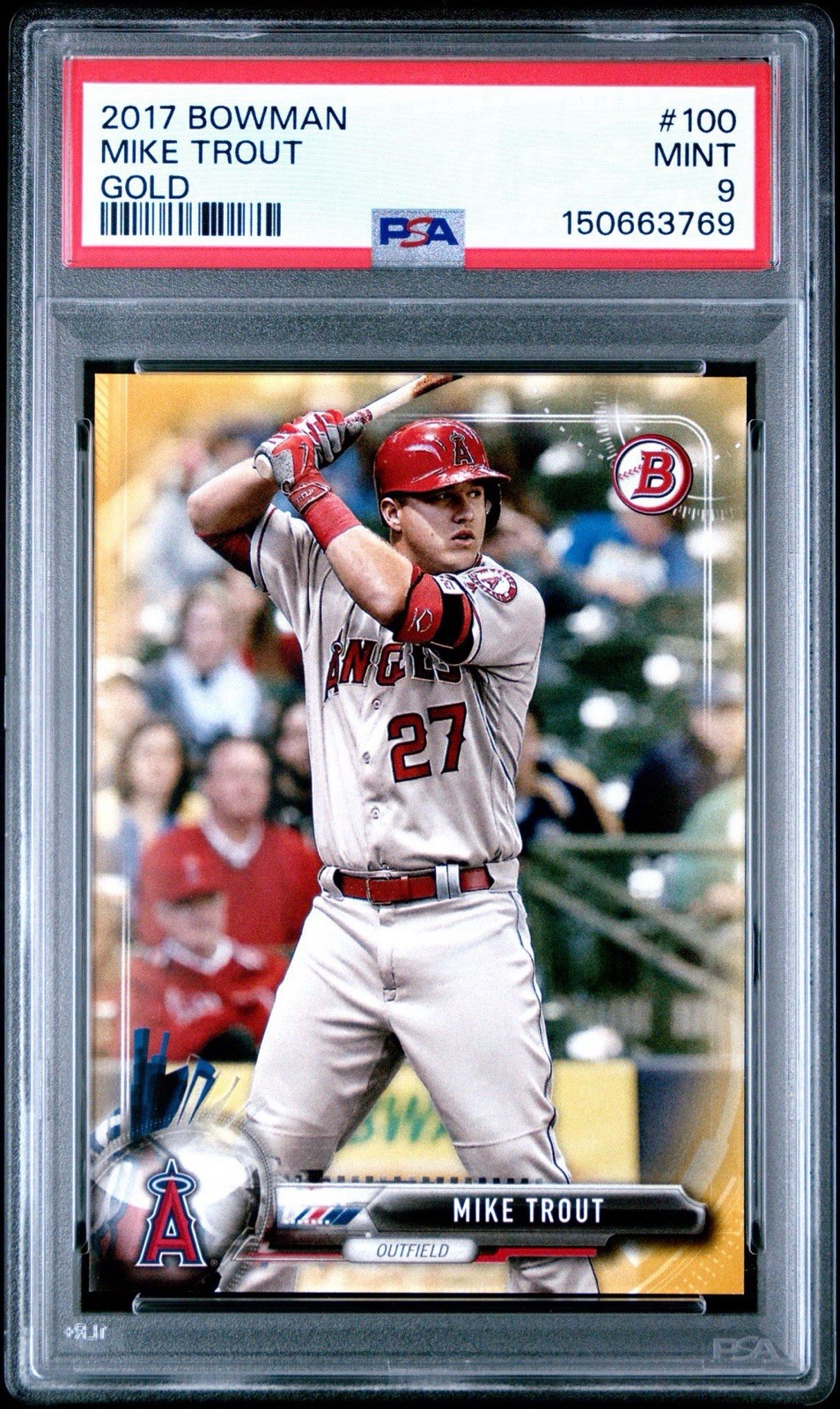2017 Bowman Mike Trout  GOLD #100 /50 PSA 9 Angels MVP HOF