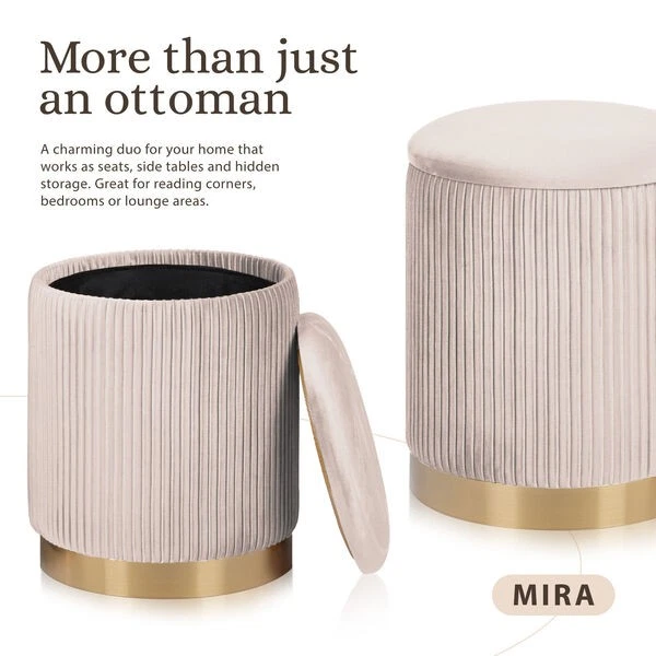 2x side table storage ottoman - velvet stool mira cream