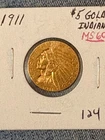 1911 gold indian head $5.00 dollar coin