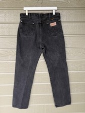 Vintage Wrangler Jeans Mens 35x34 Black Denim Cowboy Cut Made in USA 90s 13MWZWK