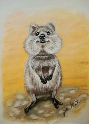 Quokka Pastellkreidezeichnung 20 x 29 cm A4 im Bilderhalter Einzelstück