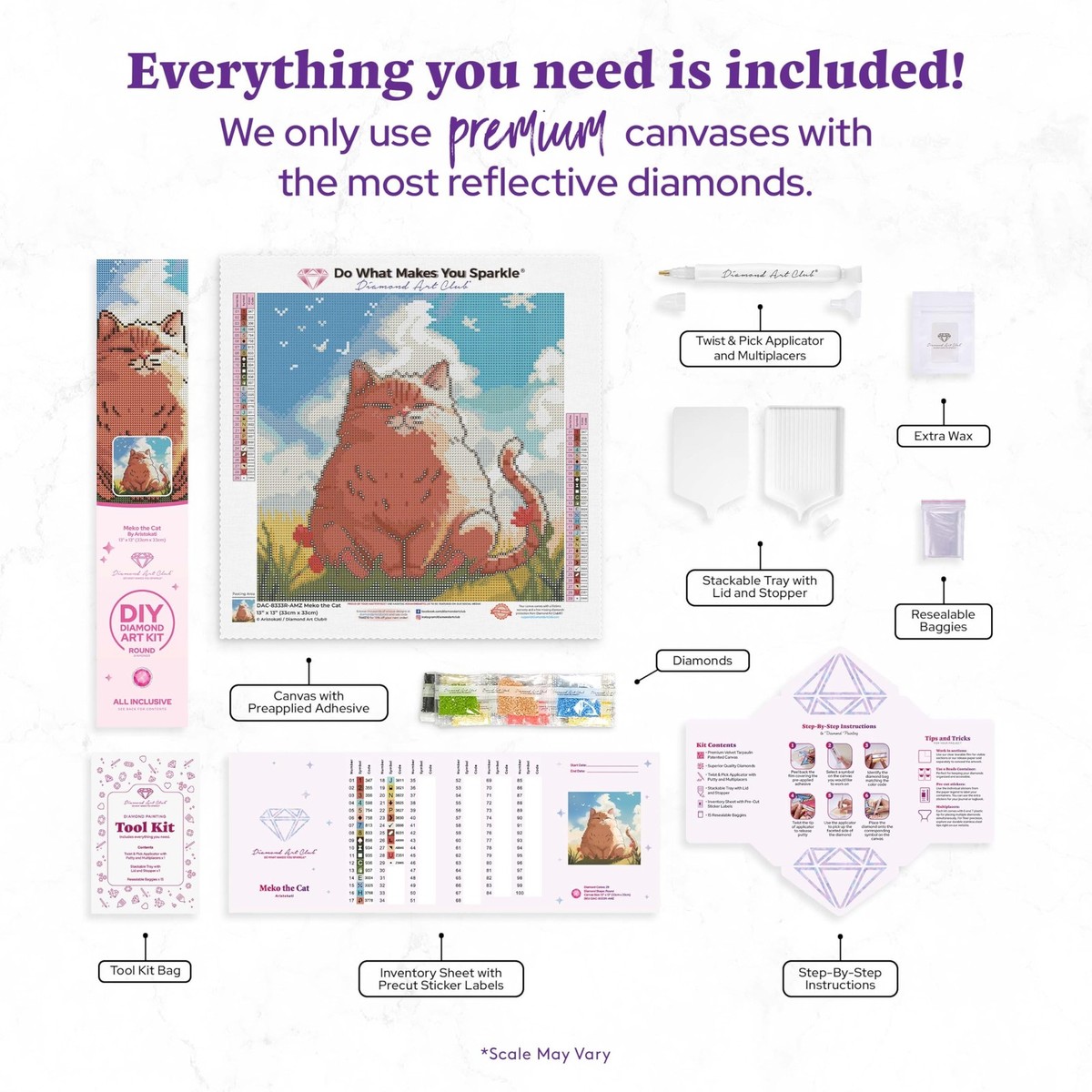 Calico Cat Diamond Painting Kit, 5D DIY Full Drill Mosaic Art With Cherry Blossoms, Colorful Cat Rhinestone Embroidery Home Décor Gift