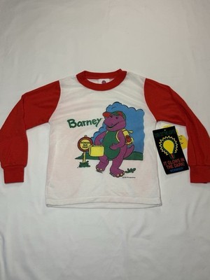 Vintage 90s Barney Shirt School Bus Graphic Logo Kids 6/7 NWT