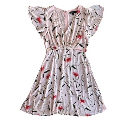 Banana Republic Womens 6 Pink Floral Short Split Sleeve VNeck EcoVero Mini Dress