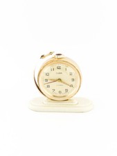 Kleine und seltene Slava Tischuhr mit Wecker Weltkugel mit Rakete 60's