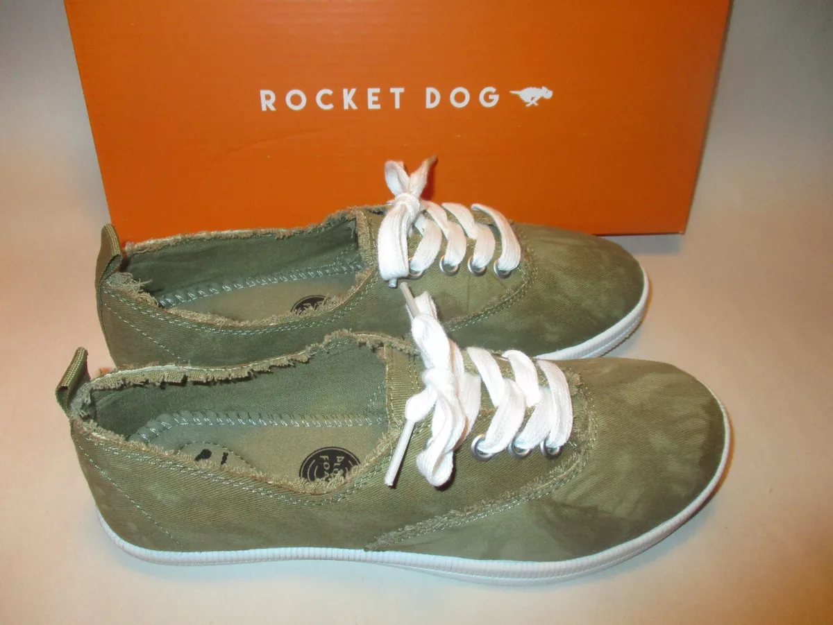 Rocket Dog Millie Ronan Women 7.5 Olive Green Canvas Plush Foam Sneakers NEW