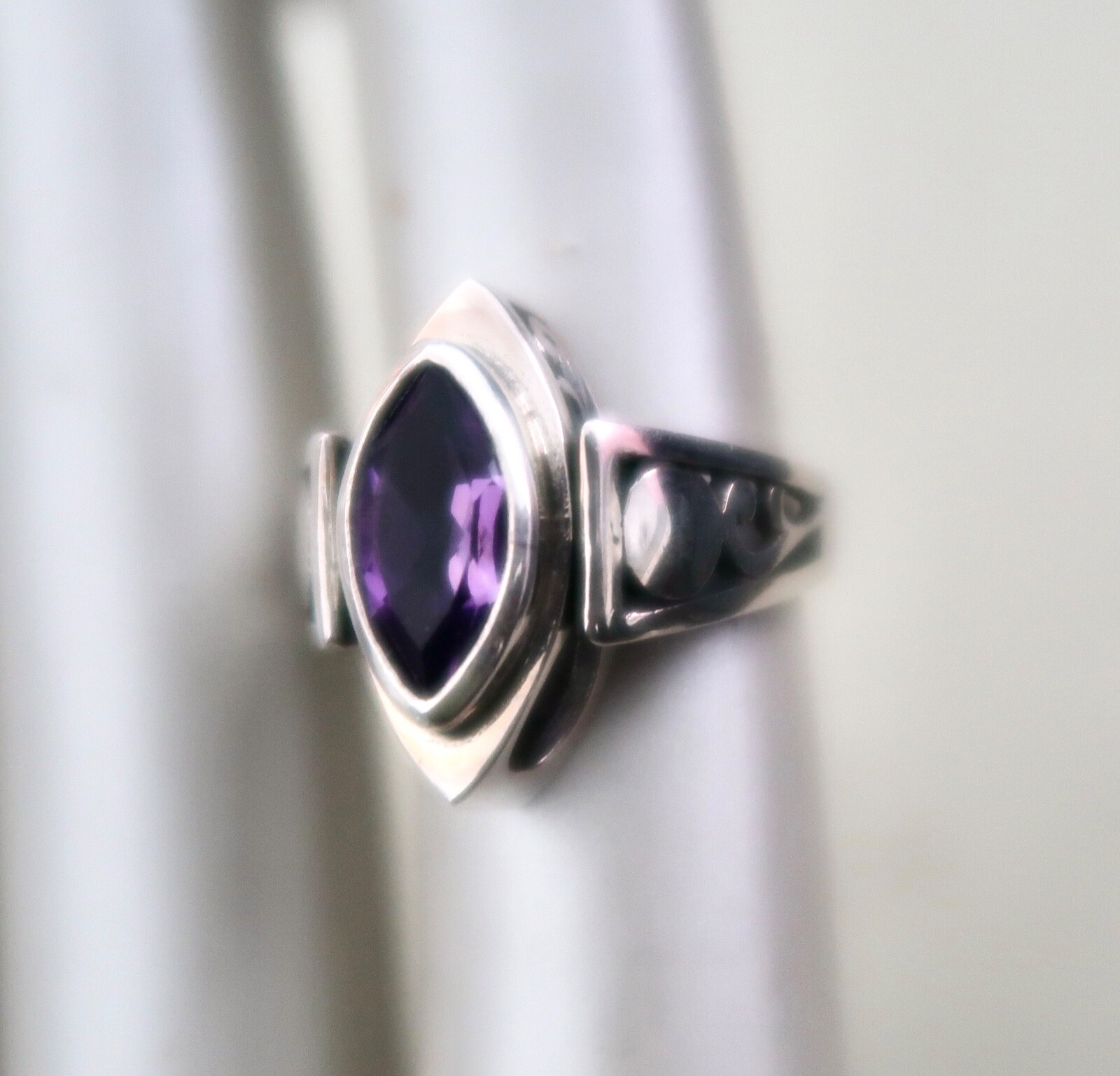 Rare Designed Signed "A" Sterling Silver Amethyst… - image 4