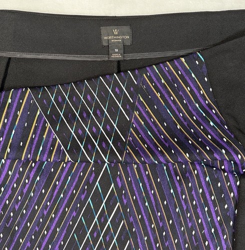 Worthington Pencil Skirt 1X Side Zip Slit Black Geometric Print Knee Length - Picture 4 of 8