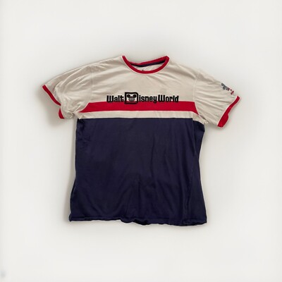 Walt Disney World Mens Graphic T-Shirt Red White Blue Color Bock Ringer  Large