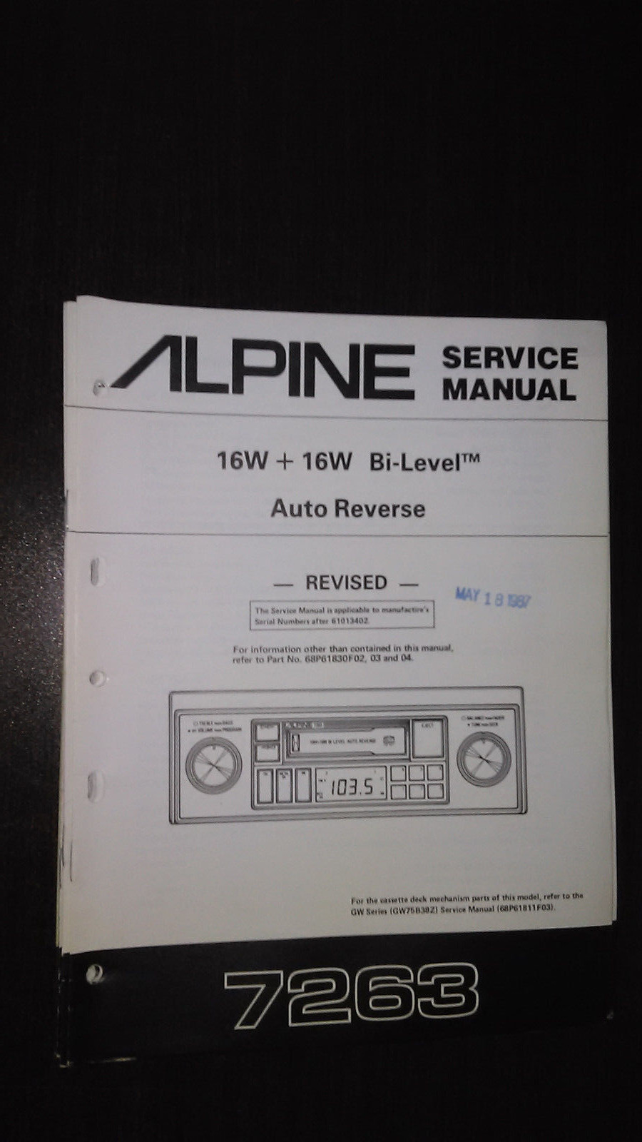 Alpine 7263 Alpine 7263 Service Manual car radio cassette deck tape player original ...