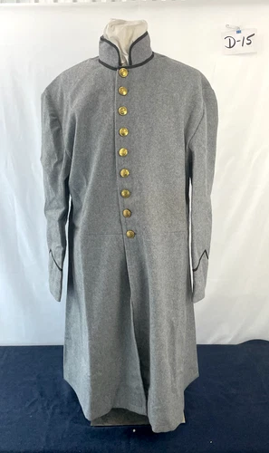 Civil War Confederate Gray Wool Frock Coat with Black Trim Reenactment - Size 48