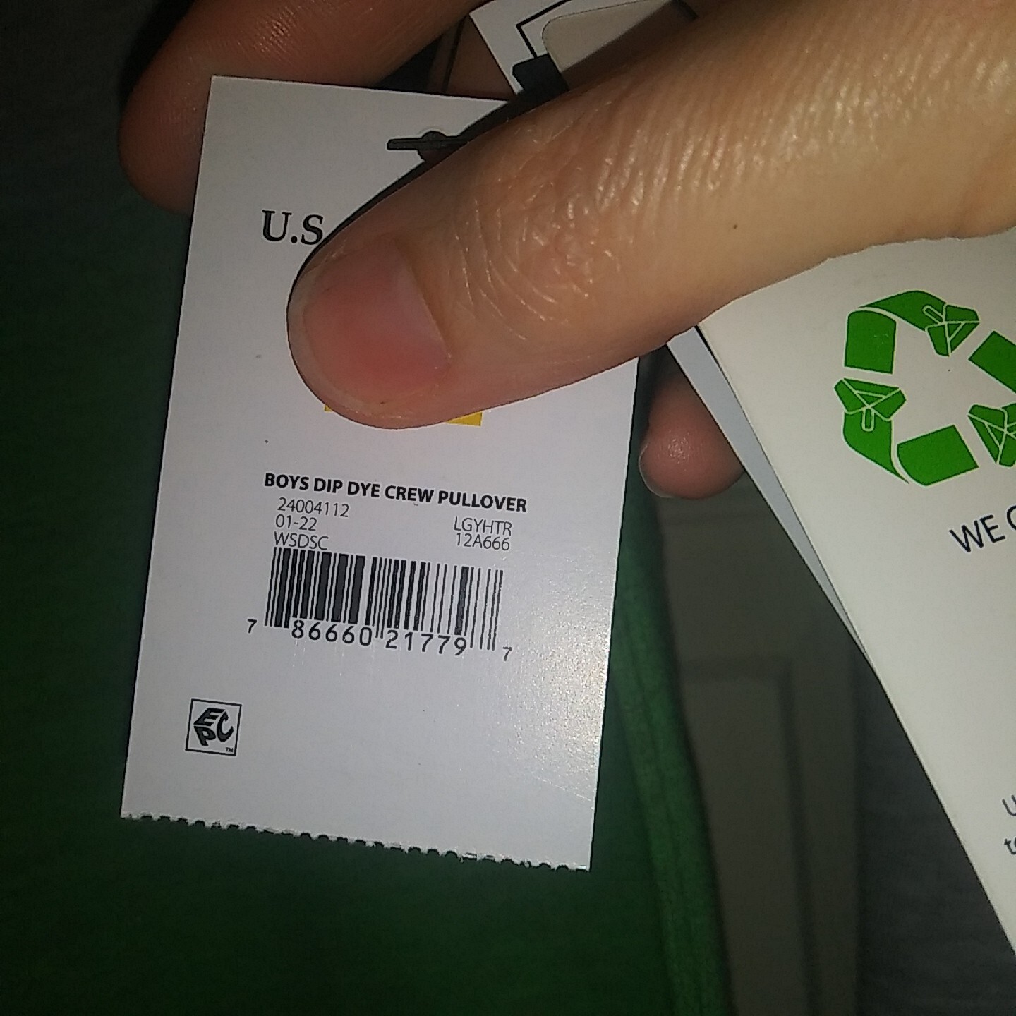 U.S. Polo Assn Boy L 10 12 dip dye crew pullover felpa pony grigio verde blu