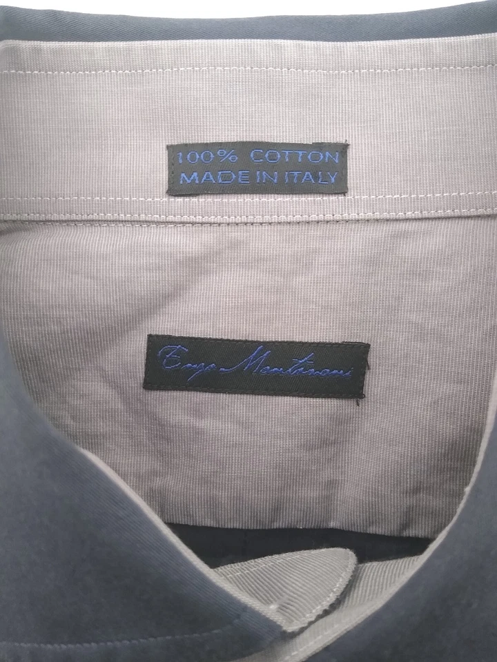 Camisa de Vestir Enzo Mantovani Para Hombres M Mediana Azul Pizarra Algodón Hecha en Italia Foto 2 de 4