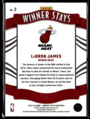 2023-24 Donruss Optic Winner Stays LeBron James Miami Heat #2 | eBay