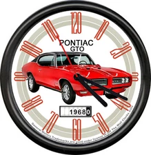 Licensed 1968 Red Pontiac GTO Racing General Motors Dealer Sign Wall Clock