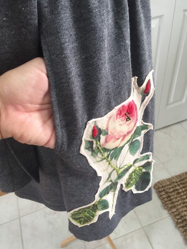 Anthropologie Nick & Mo Gray Trench Flower Appliqué L Excellent Jersey Stretch - Picture 7 of 8