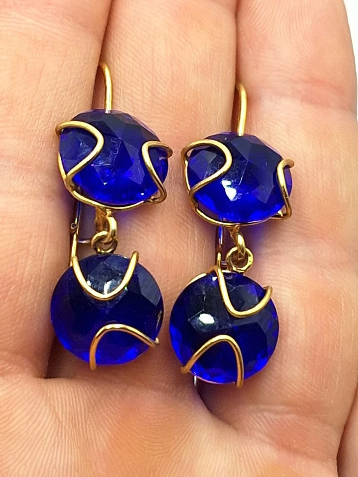 Orecchini pendenti Cristalli  Zaffiro In Argento 925 Placcato In ORO GIALLO  - Immagine 3 di 4